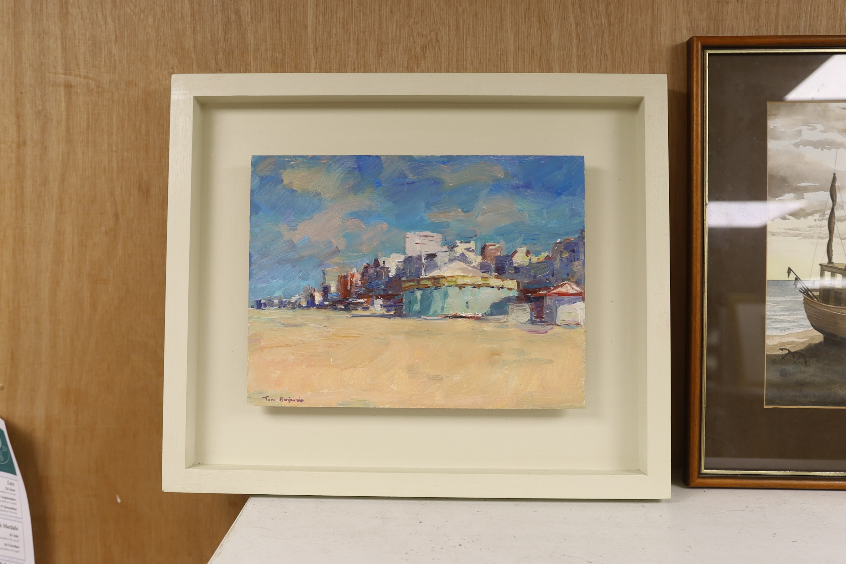 Tom Benjamin (Contemporary), oil on board, 'The Carousel, Brighton Beach', signed with gallery label verso, 23 x 31cm